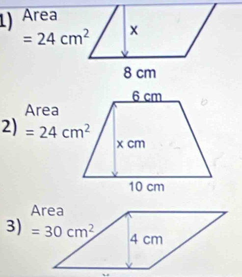 Area
=24cm^2
Area
、
J |
3)