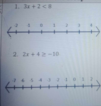 3x+2<8</tex> 
2. 2x+4≥ -10