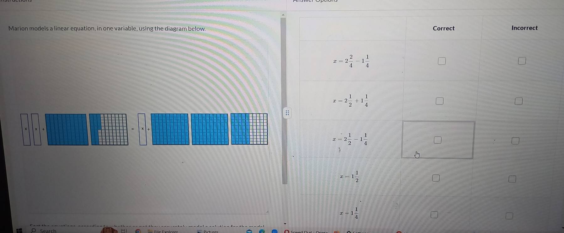 Marion models a linear equation, in one variable, using the diagram below.