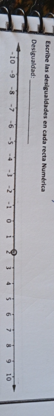 Escribe las desigualdades en cada recta Numérica 
_ 
Desigualdad: