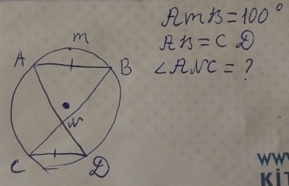 Am23=100°
AH=C _ 1)
∠ ANC= 1