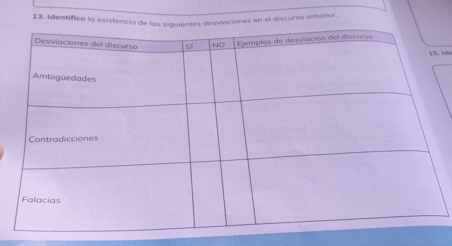 Identifico la existenciaaciones en el discurso anterior. 
Ide