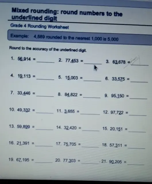Solved: Mixed rounding: round numbers to the underlined digit Grade 4 ...