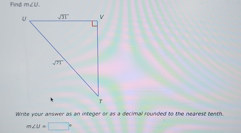 Find m∠ U.
Write your answer as an integer or as a decimal rounded to the nearest tenth.
m∠ U=□°