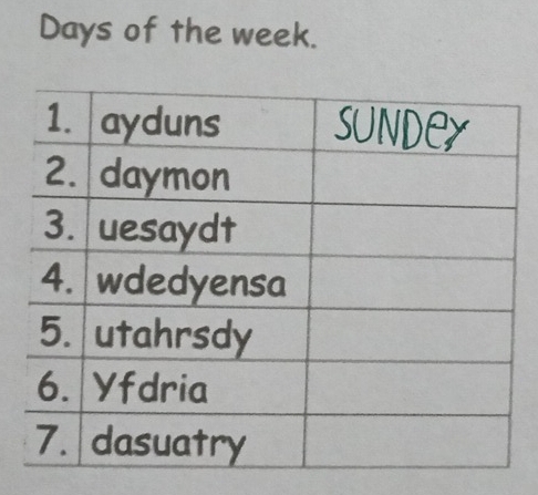 Days of the week.