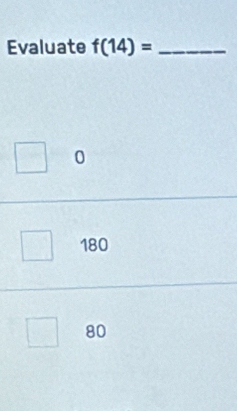 Evaluate f(14)= _
0
180
80