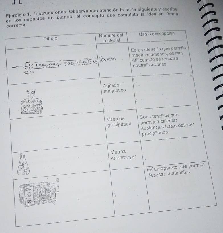 Instrucciones. Observa con atención la tabla siguiente y escribe 
en los espacios en blanco, el concepto que complete la idea en forma 
co