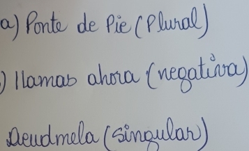 Ponte de Pie (Plunal) 
) llaman ahoia (negatioa) 
Deadmela (singular)