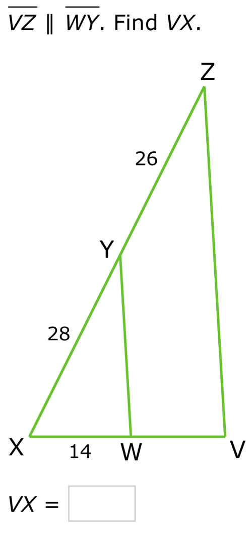 overline VZbeginvmatrix endvmatrix overline WY. . Find VX.
VX=□