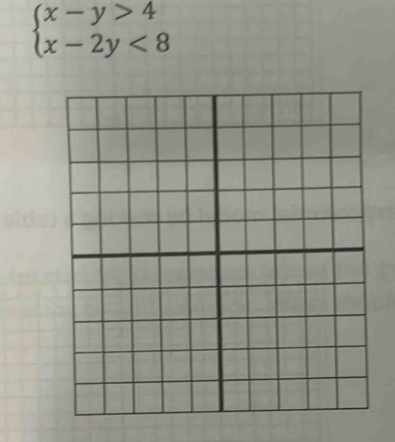 beginarrayl x-y>4 x-2y<8endarray.