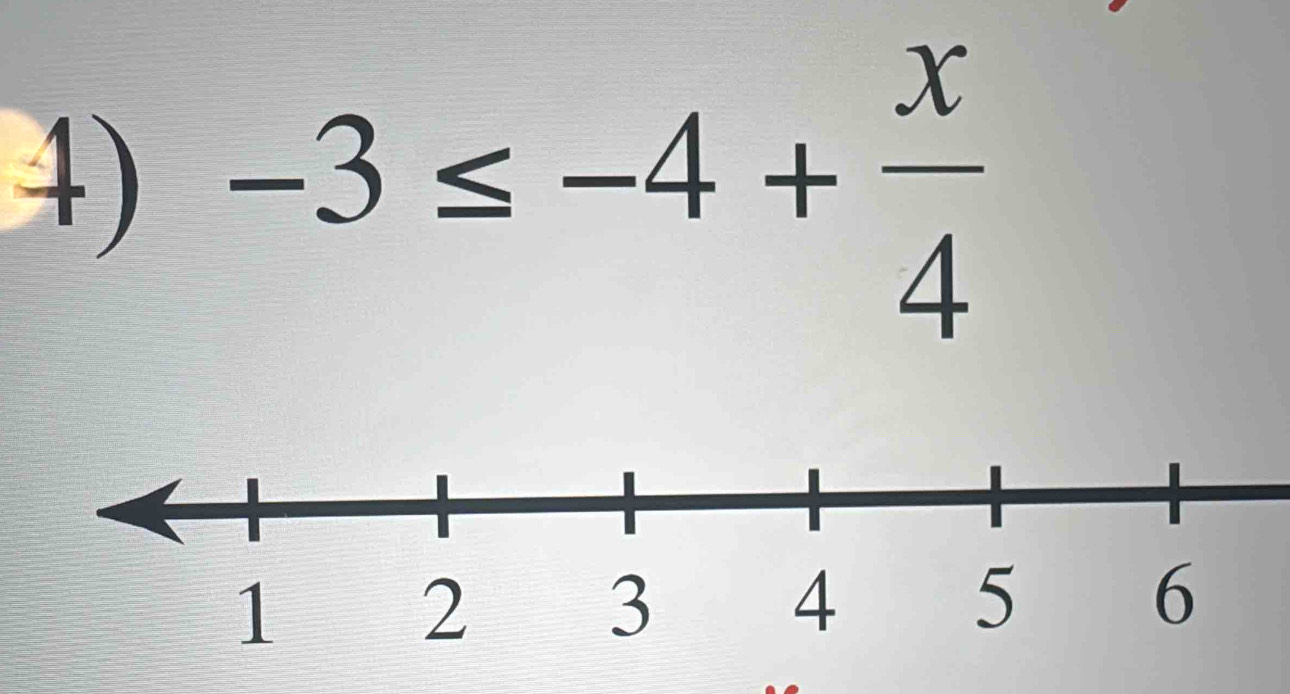 -3≤ -4+ x/4 