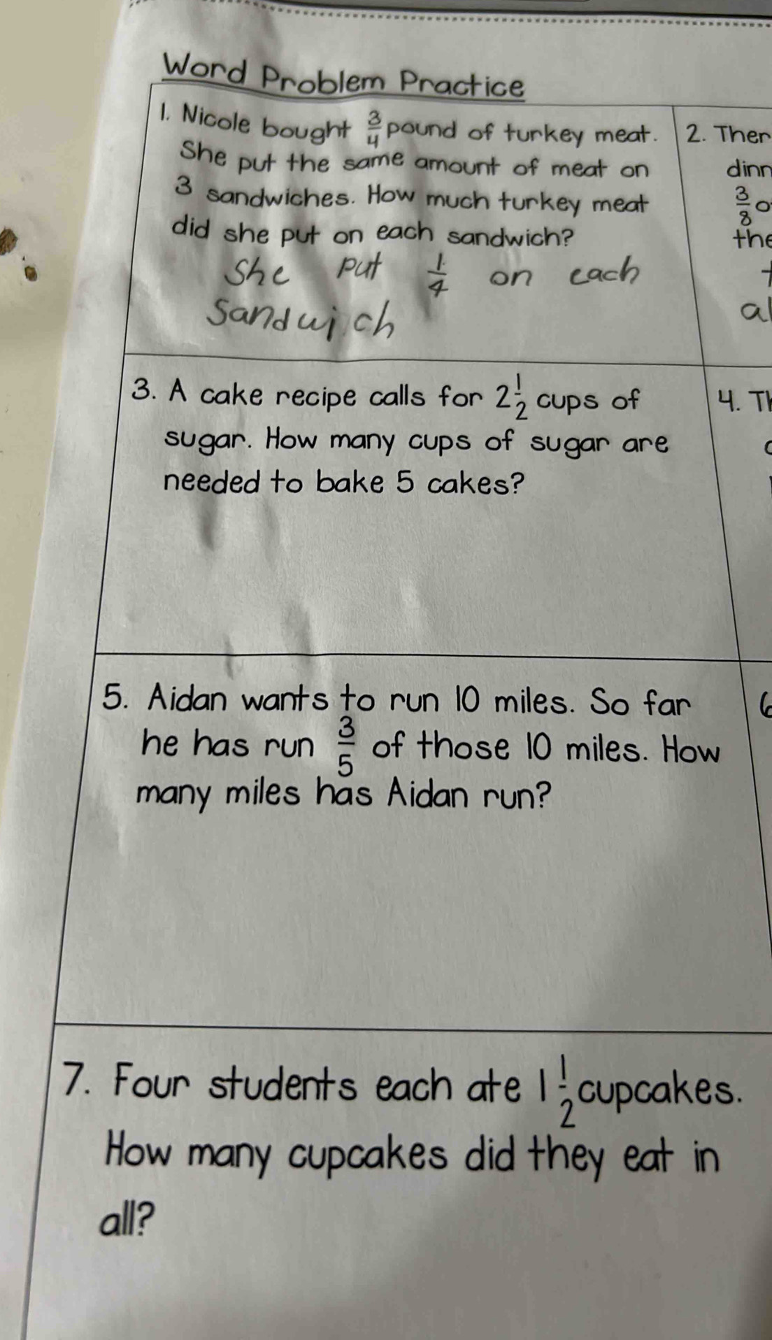 Solved: Word Problem Practice 1. Nicole bought 3/4 pound of turkey meat ...