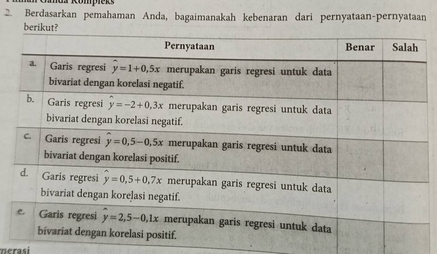 Janda Kompłeks
2. Berdasarkan pemahaman Anda, bagaimanakah kebenaran dari pernyataan-pernyataan
nerasi