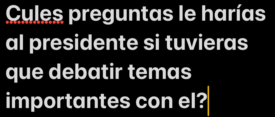 Cules preguntas le harías 
al presidente si tuvieras 
que debatir temas 
importantes con el?