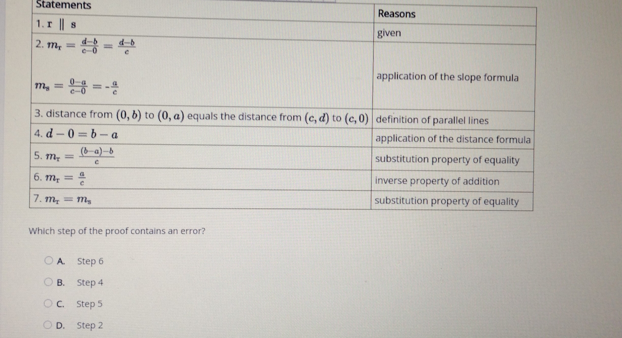 Statements
A. Step 6
B. Step 4
C. Step 5
D. Step 2