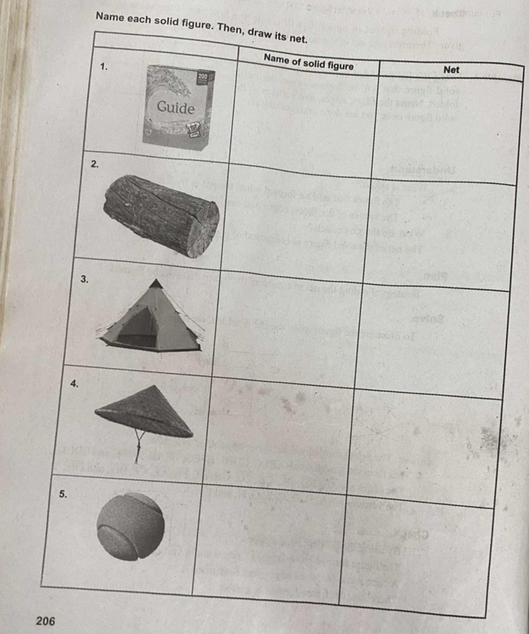 Name each solid figure. Then, 
206