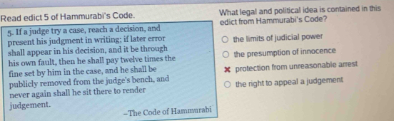 Solved: Read edict 5 of Hammurabi's Code. What legal and political idea ...