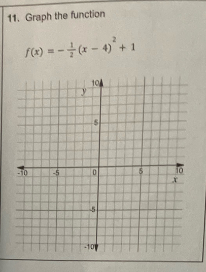 Graph the function
f(x)=- 1/2 (x-4)^2+1