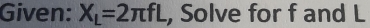 Given: X_L=2π fL , Solve for f and L