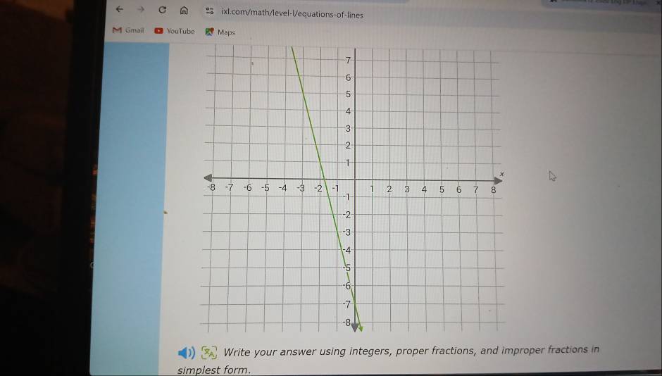 Gmail YouTube Maps 
Write your answer using integers, proper fractions, and improper fractions in 
simplest form.