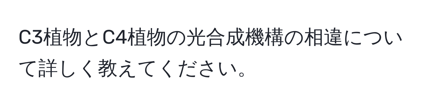 C3植物とC4植物の光合成機構の相違について詳しく教えてください。