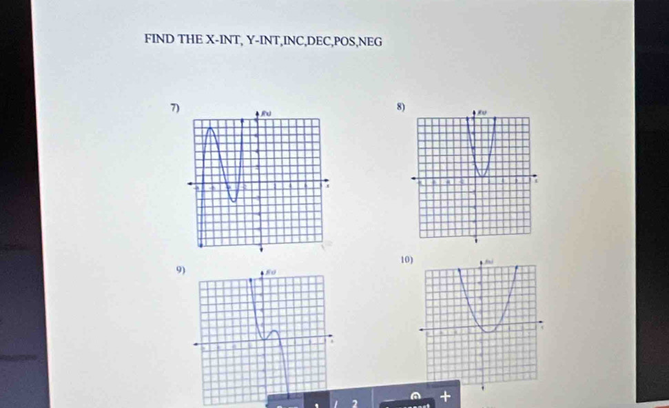 FIND THE X -INT, Y -INT,INC,DEC,POS,NEG 
7) 
8 

10) 
9