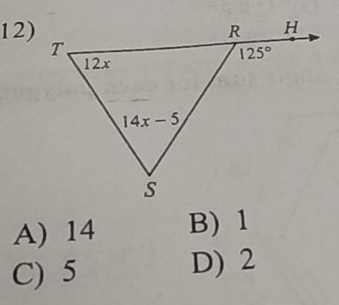 A) 14 B) 1
C) 5
D) 2