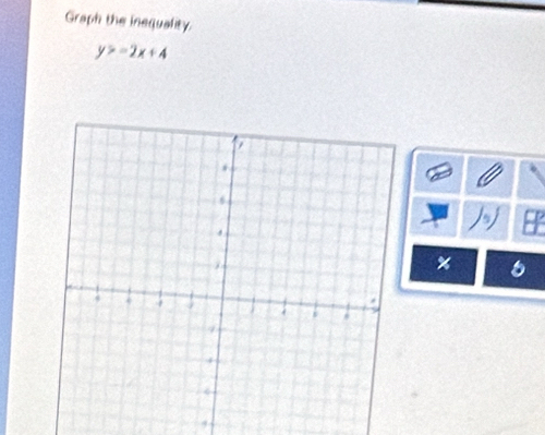 Graph the inequality.
y>-2x+4
%
,