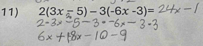 2(3x⩽5)−3(-6x -3)=