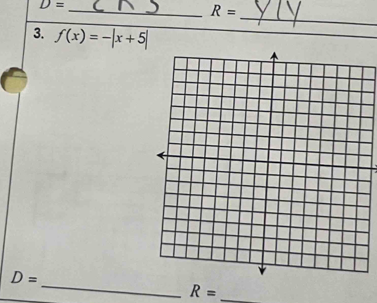 D= _
R=
_ 
3. f(x)=-|x+5|
_
D=
_ R=