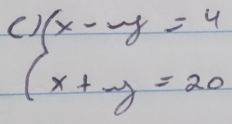 beginarrayl x-y=4 x+y=20endarray.