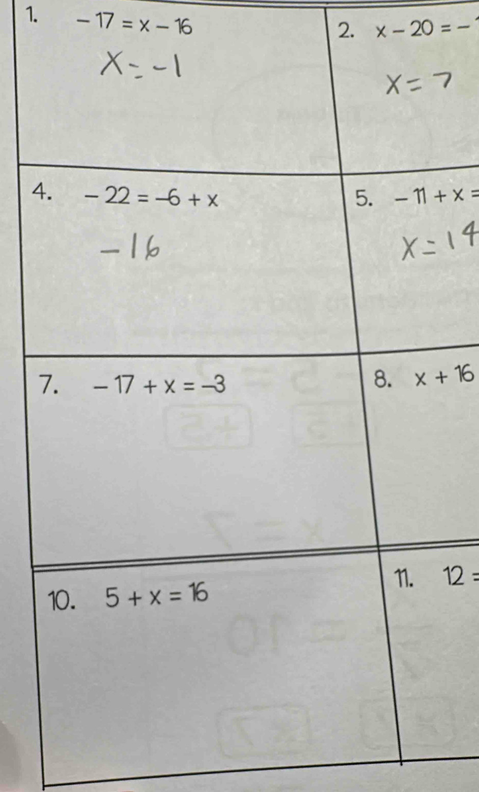 -17=x-16
2. x-20= _
4
x+16
12=