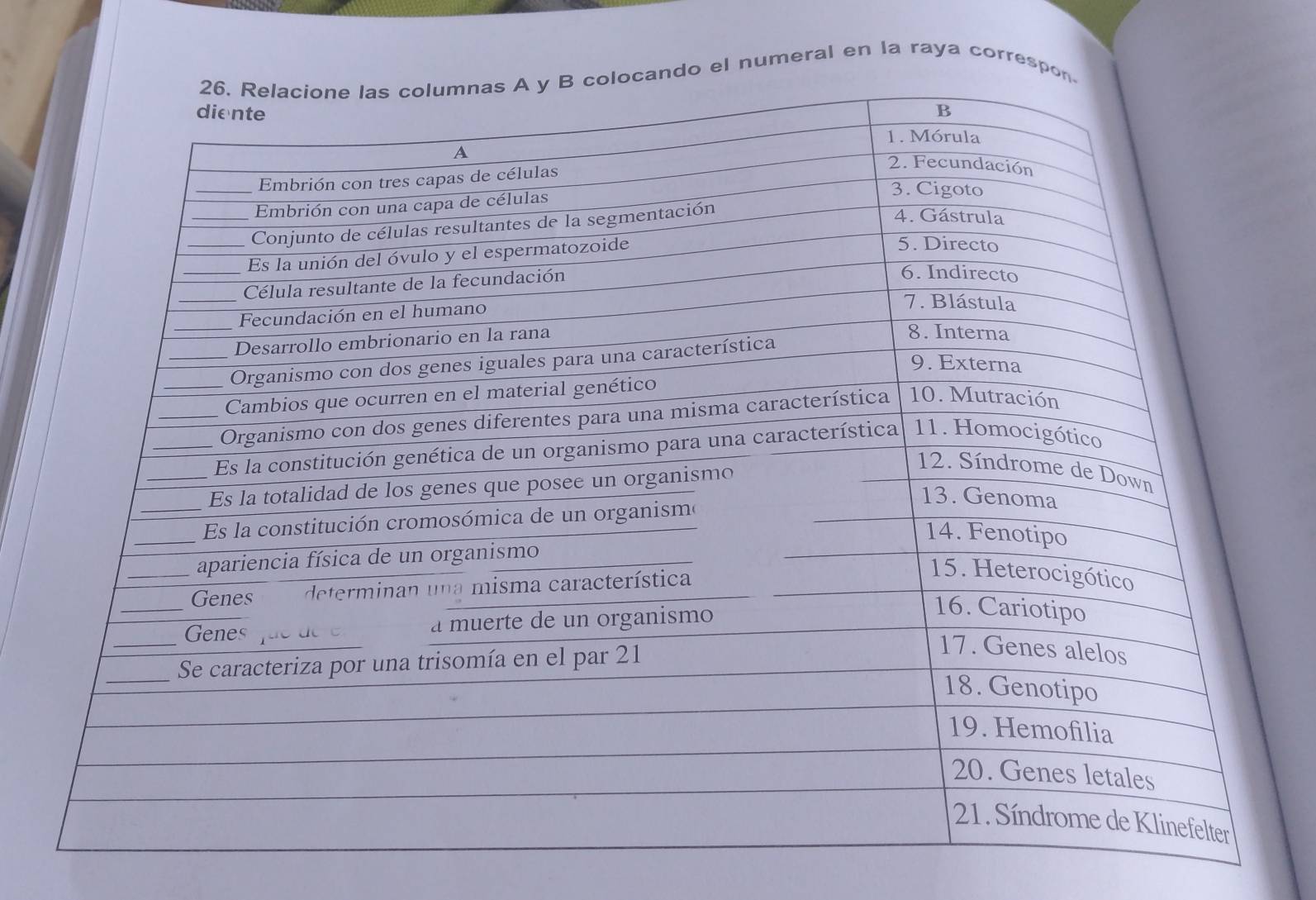 el numeral en la raya corresp