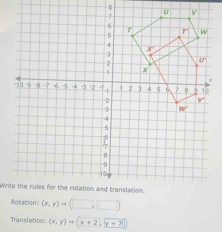 (x,y)to (□ ,□ )
Translation: (x,y)to (x+2,y+7))