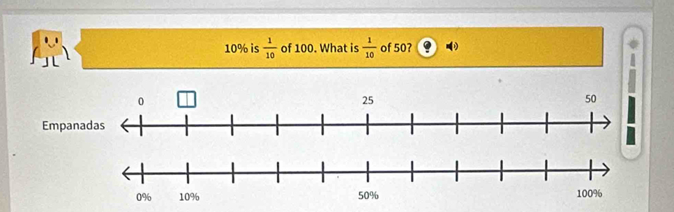 10% is  1/10  of 100. What is  1/10  of 50? 
Empan