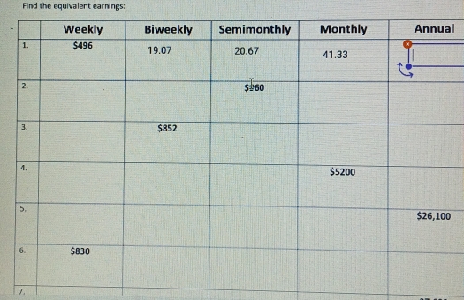 Find the equivalent earnings: 
l 
0 
7.