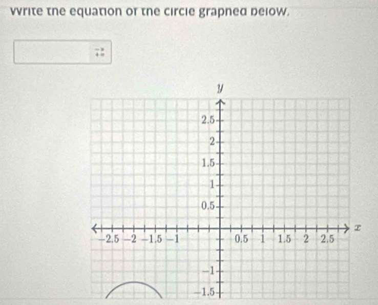 vrite the equation of the circie grapned delow. 
;: