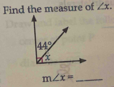 Find the measure of ∠ x.
m∠ x= _