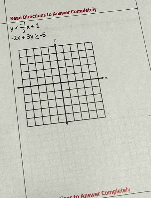 Read Directions to Answer Completely
y
-2x+3y≥ -6
to nswer Completely