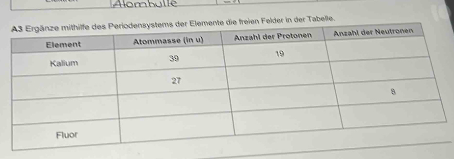 Alombulle 
e freien Felder in der Tabelle.