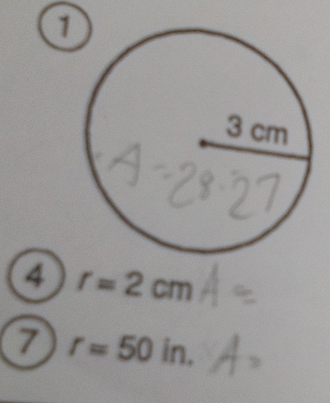 ④ r=2cm
2 r=50in.