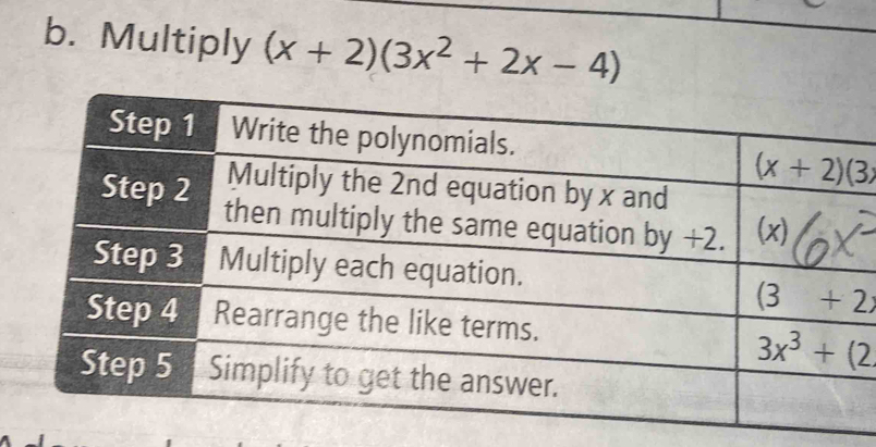 Multiply (x+2)(3x^2+2x-4)