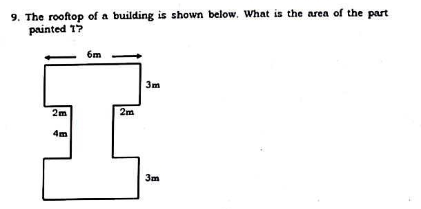 The rooftop of a building is shown below. What is the area of the part 
painted T?