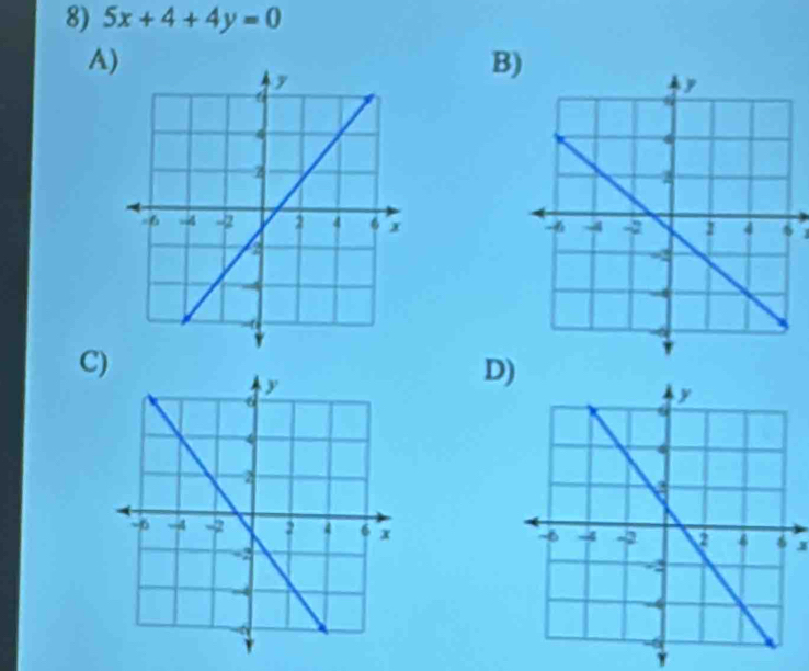 5x+4+4y=0
A) 
B) 

C) 
D) 
J 
7