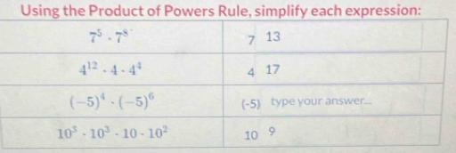 Using the Product of Poers Rule, simplify each expression: