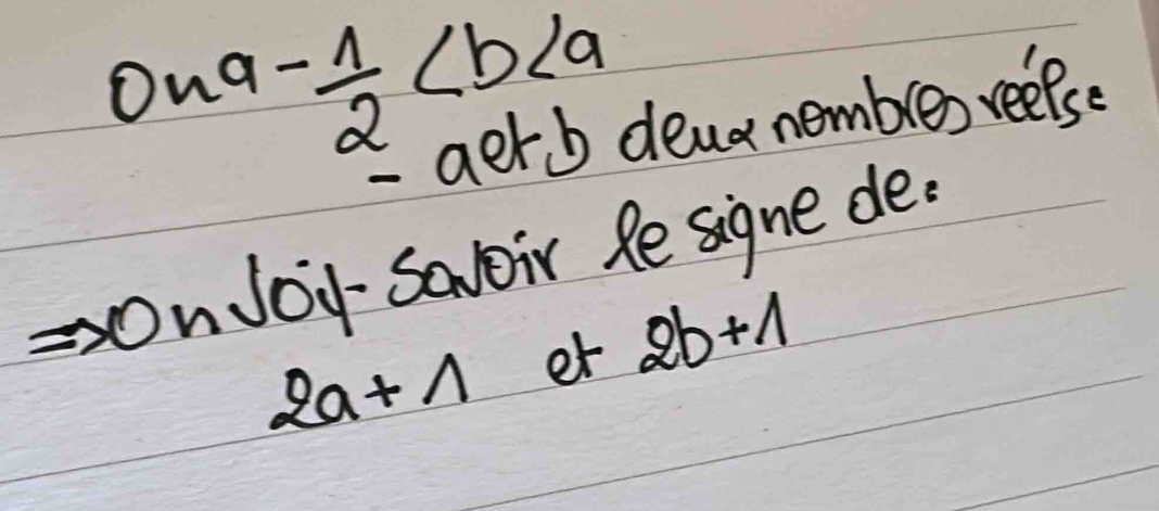 ana- 1/2 
aer b deae nembres reefs 
OnJoy- Savoir Re signe de.
2a+1 er 2b+1