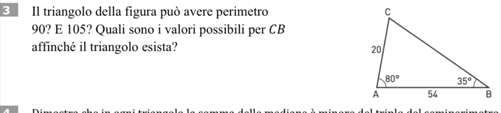 Il triangolo della figura può avere perimetro 
90? E 105? Quali sono i valori possibili per CB
affinché il triangolo esista?