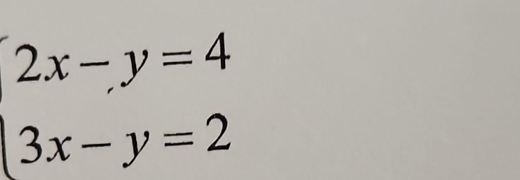 beginarrayl 2x-y=4 3x-y=2endarray.