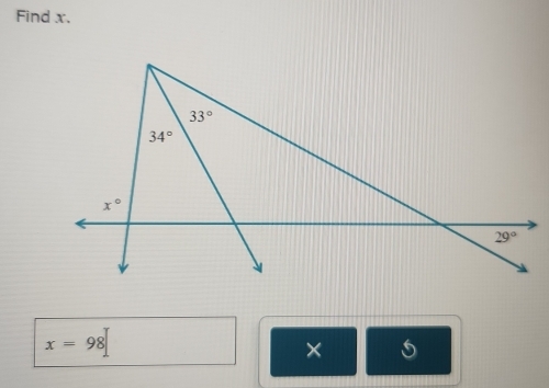 Find x.
x=98
× 5