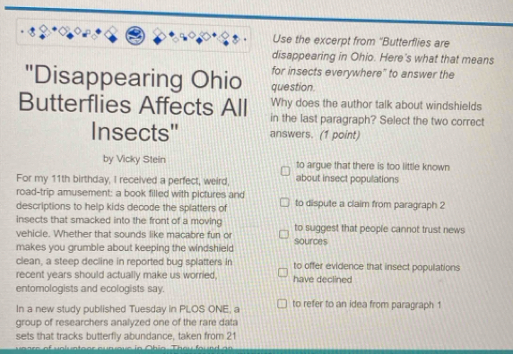 Solved: Use the excerpt from “Butterflies are disappearing in Ohio ...